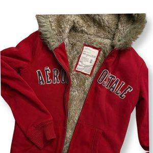 Aéropostale Women's Faux Fur Hoodie Red Medium size